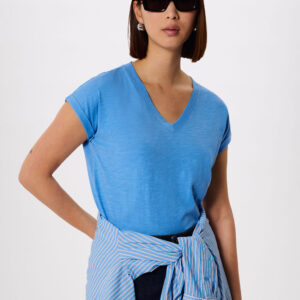 Blue Willa V-Neck Cap Sleeve Tee