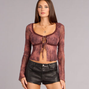Bold Deets Snake Print Mesh Tie-Front Top