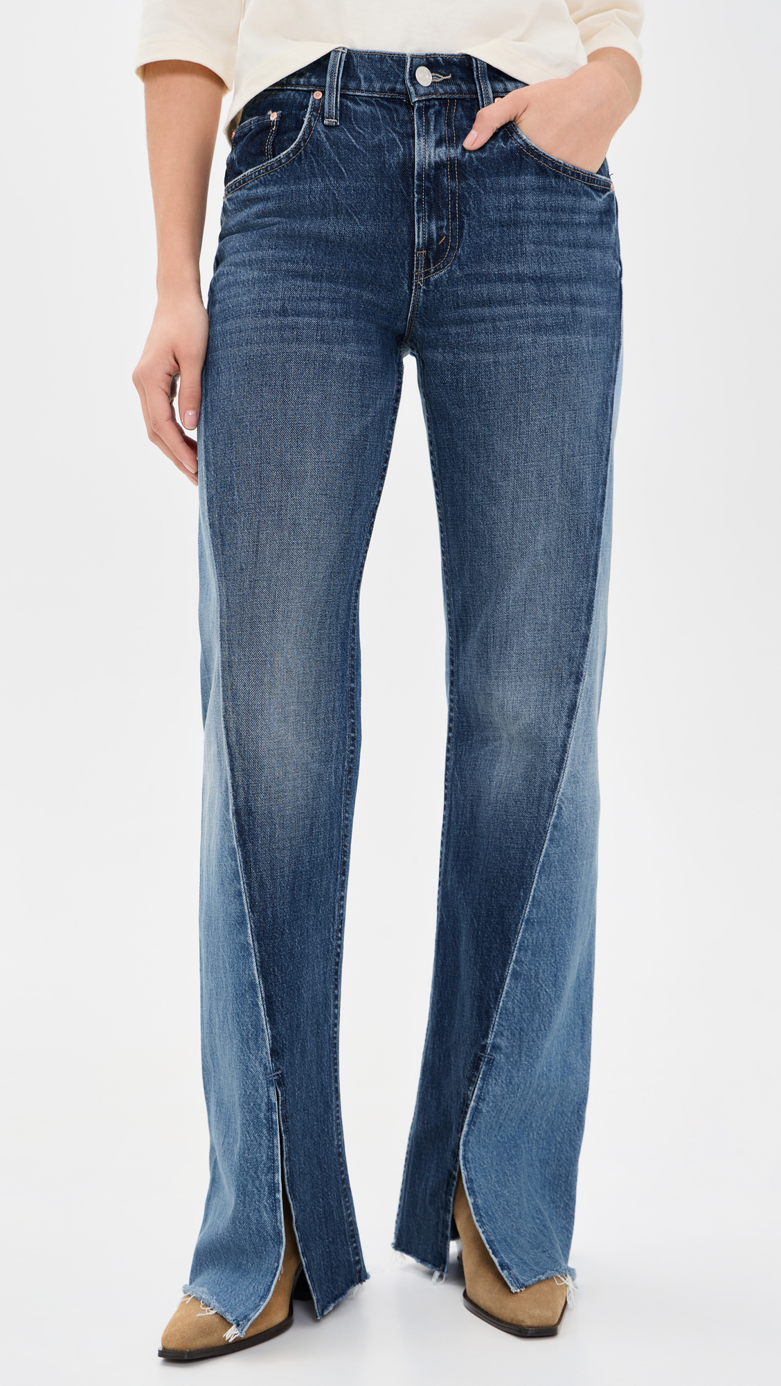 MOTHER Bookie Slit Twist Heel Fray Jeans