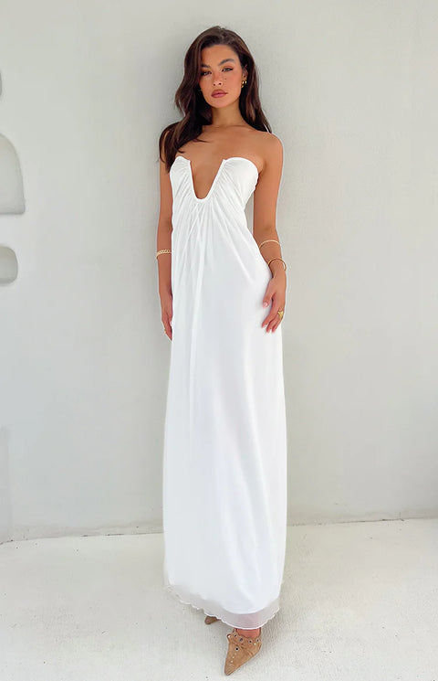 BB Exclusive Braelyn White Strapless Maxi Dress