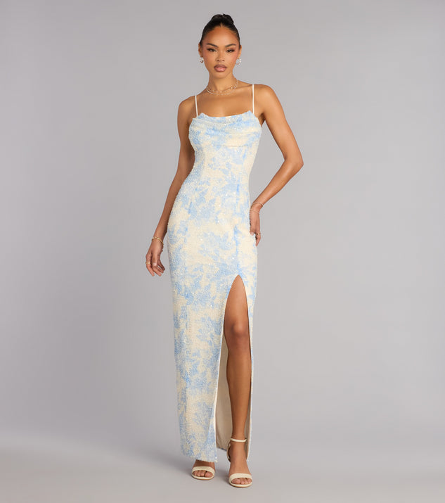 Windsor Brandy Floral Beaded Slit Formal Dress