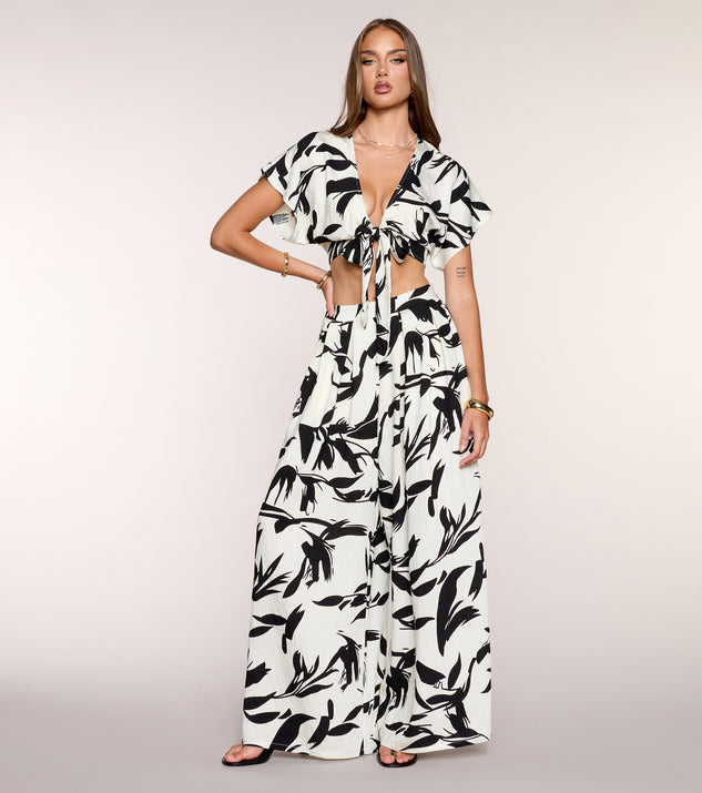 Windsor Breezy Vibe Tropical Print Palazzo Pants