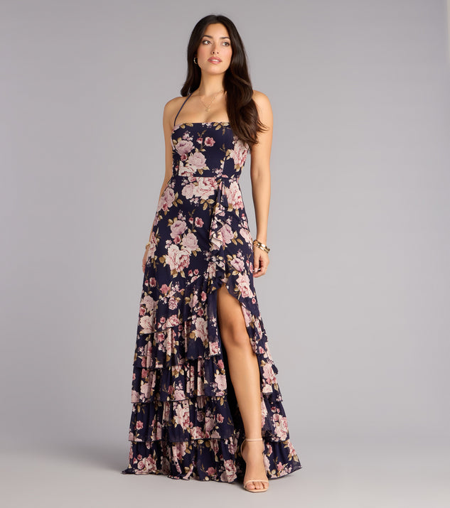 Windsor Brooke Floral A-Line Lace-Up Formal Dress