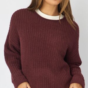 Ally Fashion Brown Basic Knit Long Sleeve Boat Neck Brown Basic Knit Long Sleeve Boat Neck