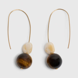 Brown Beaded Wire Hoop Earring