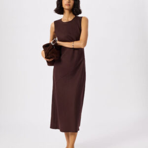 Brown Bias Cut Linen Dress