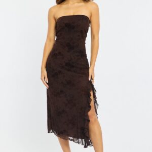Ally Fashion Brown Bodycon Dress Strapless Burnout Brown Bodycon Dress Strapless Burnout