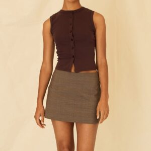 Brown Check High Rise Tailored Mini Skort | Ally Fashion