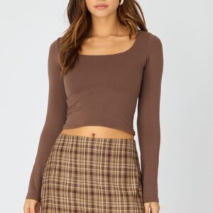 Ally Fashion Brown Check Mini Skort Skirt High Rise Tailored Brown Check Mini Skort Skirt High Rise Tailored
