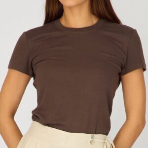 Ally Fashion Brown Cotton T-shirt Short Sleeve Round Neck