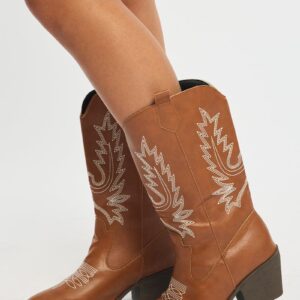 Brown Embroidered Western Cowboy Boots