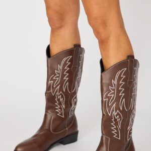 Brown Embroidered Western Cowboy Boots