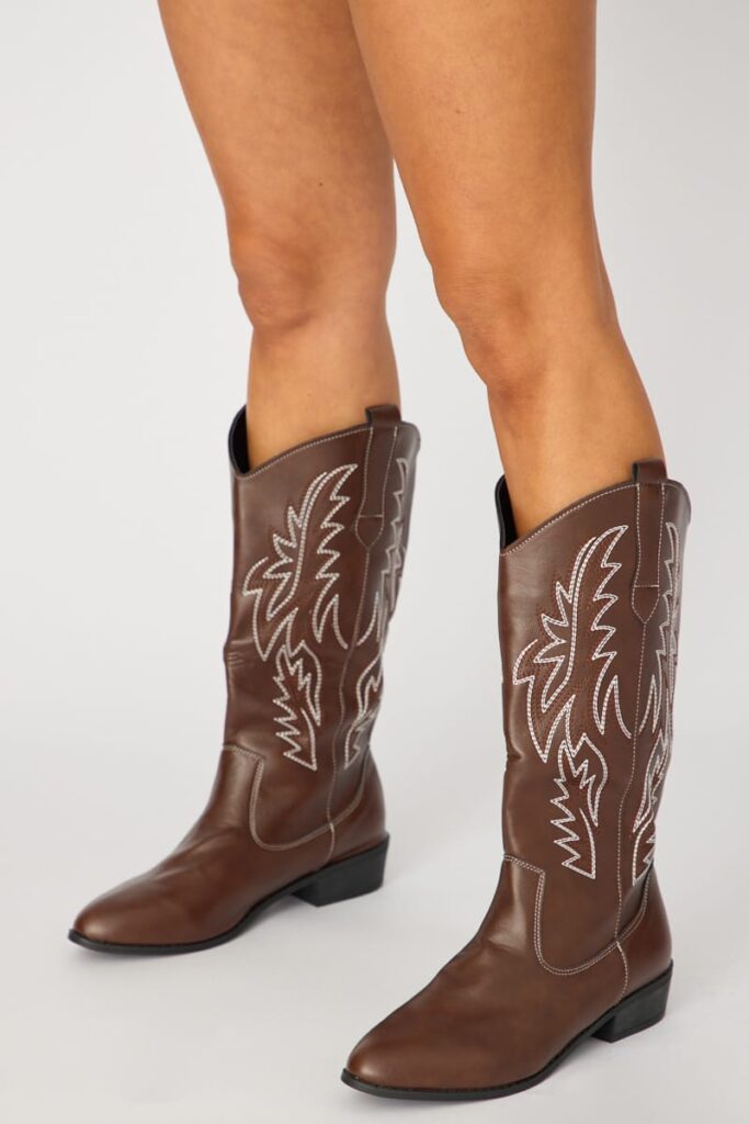 Ally Fashion Brown Embroidered Western Cowboy Boots