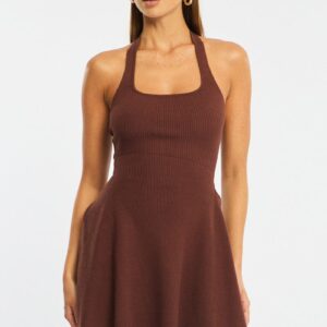 Ally Fashion Brown Halter Neck Knit Dress
