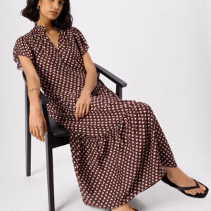Brown Ikat Spot Midi Dress