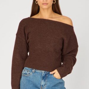 Ally Fashion Brown Knit Top Off Shoulder Long Sleeve Brown Knit Top Off Shoulder Long Sleeve