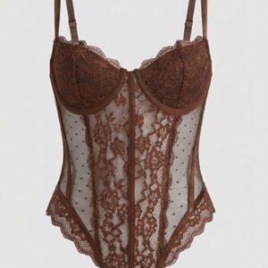 Ally Fashion Brown Lace Bodysuit Lingerie