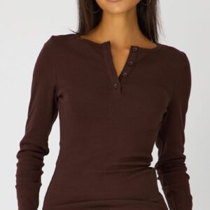 Ally Fashion Brown Long Sleeve Henley Shirt