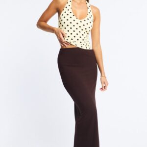 Brown Maxi Skirt Elasticated Waist Side Split