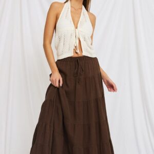 Ally Fashion Brown Maxi Skirt Tiered High Rise Linen Blend Brown Maxi Skirt Tiered High Rise Linen Blend