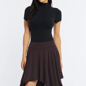 Ally Fashion Brown Midi Scarf Skirt Handkerchief Hem Modal Blend Brown Midi Scarf Skirt Handkerchief Hem Modal Blend