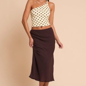 Brown Midi Skirt Mid Rise Chiffon Lined