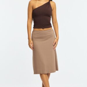 Brown Midi Skirt Mid Rise Lined