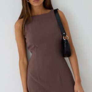 Ally Fashion Brown Mini Dress Boat Neck Brown Mini Dress Boat Neck