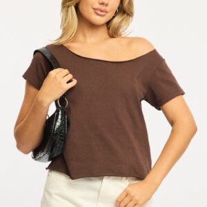 Brown Off Shoulder Tee Short Sleeve