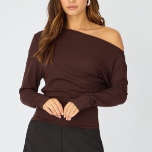 Brown One Shoulder Top Long Sleeve