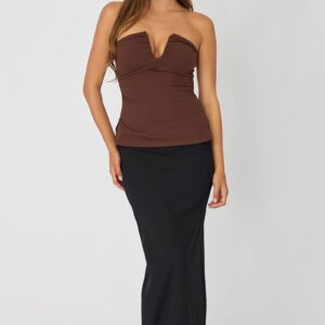 Brown Plunge Neckline Bandeau Top
