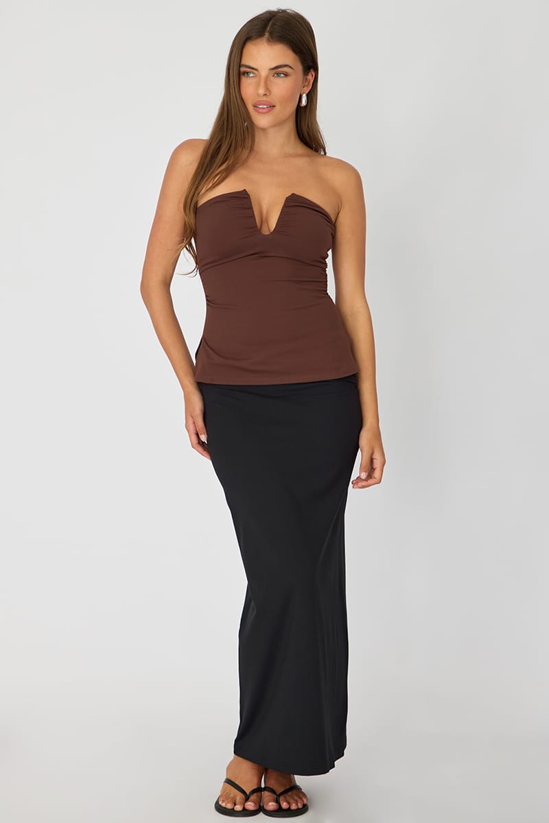 Ally Fashion Brown Plunge Neckline Bandeau Top