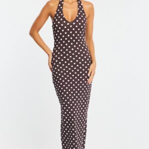 Ally Fashion Brown Polka Dot Bodycon Dress Halter Neck Brown Polka Dot Bodycon Dress Halter Neck