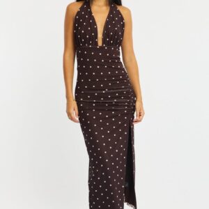 Ally Fashion Brown Polka Dot Bodycon Dress Mesh Brown Polka Dot Bodycon Dress Mesh