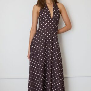 Ally Fashion Brown Polka Dot Brown Polka Dot Maxi Dress Halter Neck Brown Polka Dot Brown Polka Dot Maxi Dress Halter Neck