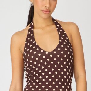 Ally Fashion Brown Polka Dot Halter Top Polka Dot Brown Polka Dot Halter Top Polka Dot