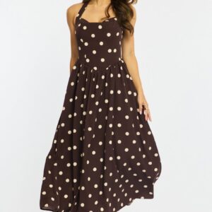 Ally Fashion Brown Polka Dot Maxi Dress Halter Neck Brown Polka Dot Maxi Dress Halter Neck