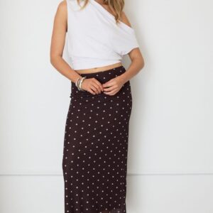 Ally Fashion Brown Polka Dot Mesh Skirt Elasticated Picot Trim Maxi