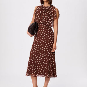 Brown Polka Dot Print Midi Dress