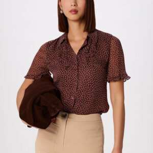 Brown Polka Dot Sheer Sleeve Shirt Brown Polka Dot Sheer Sleeve Shirt
