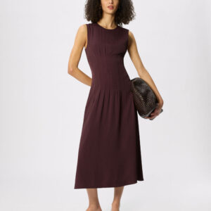 Brown Seamed Detail Textured Dress