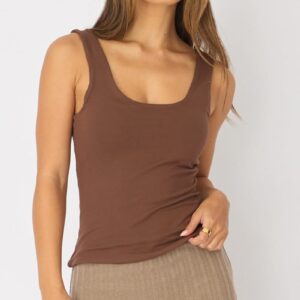 Ally Fashion Brown Sleeveless Scoop Neck Tank Top Brown Sleeveless Scoop Neck Tank Top