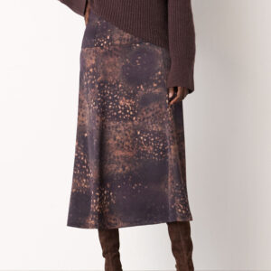 Brown Spotted Animal Midi Skirt