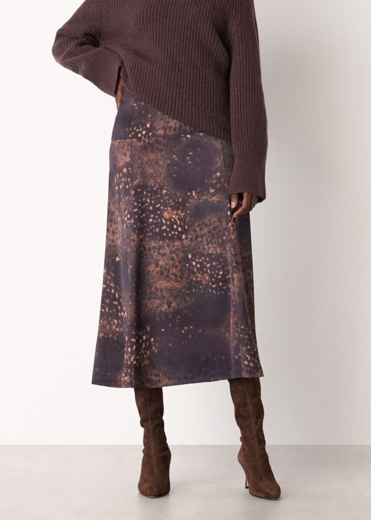 Brown Spotted Animal Midi Skirt