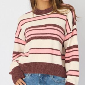 Brown Stripe Chenille Stripe Knit Sweater
