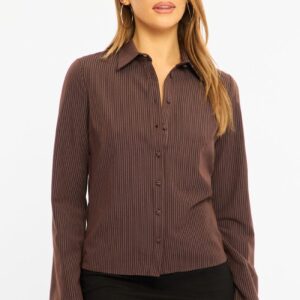 Ally Fashion Brown Stripe Long Sleeve Pinstripe Shirt