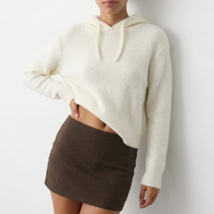 Brown Stripe Mini Skort Skirt Elasticated Waist Side Split