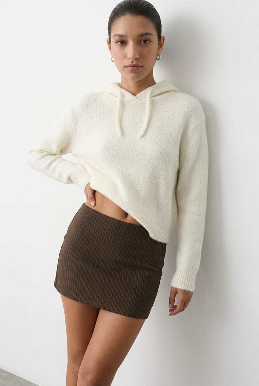 Ally Fashion Brown Stripe Mini Skort Skirt Elasticated Waist Side Split