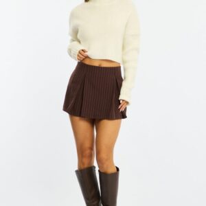 Brown Stripe Mini Skort Skirt High Waisted Lined