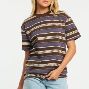 Brown Stripe Oversized Tee Short Sleeve